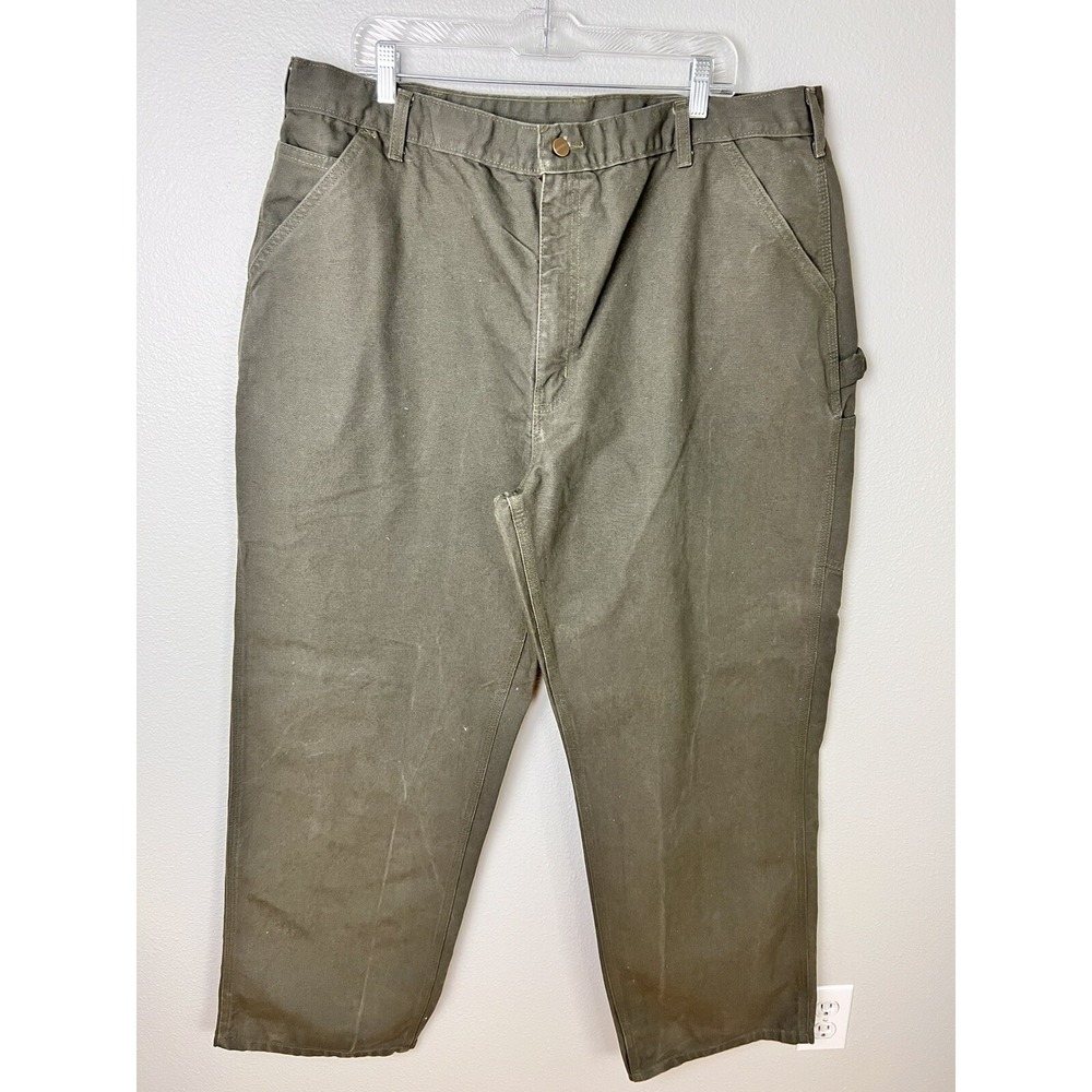 Carhartt Pants Mens 42x32 Olive Green Dungaree Fit Utility Duck Work Pockets
